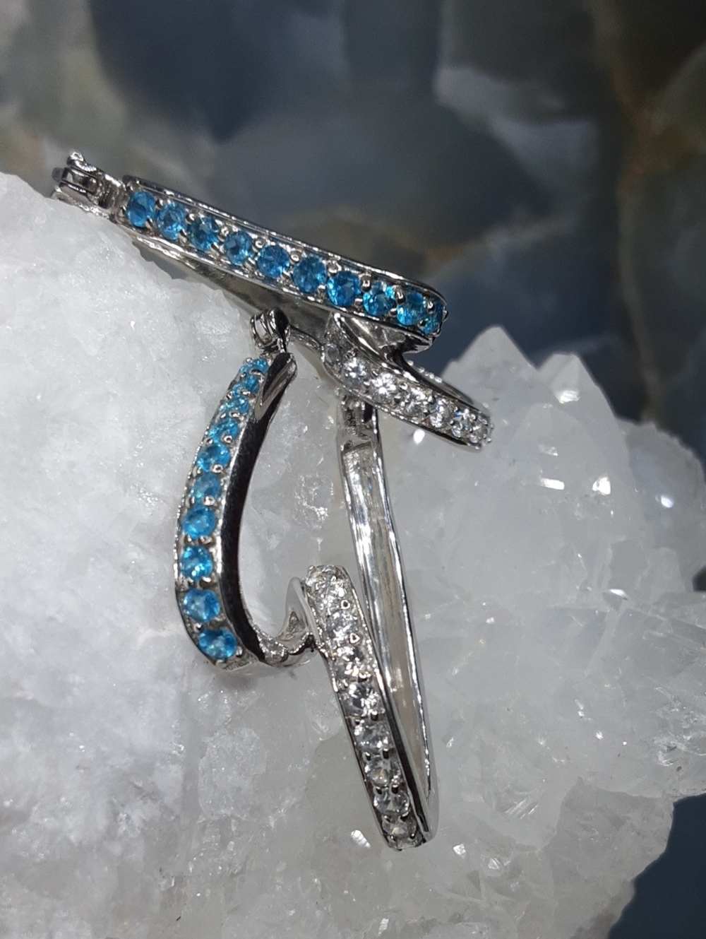 925 Genuine Blue Apatite And White Zircon Hoops.